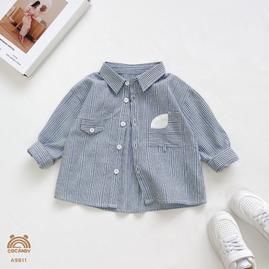 Áo dài kẻ XANH sơ mi phối túi mặt trăng_thumbnail_2