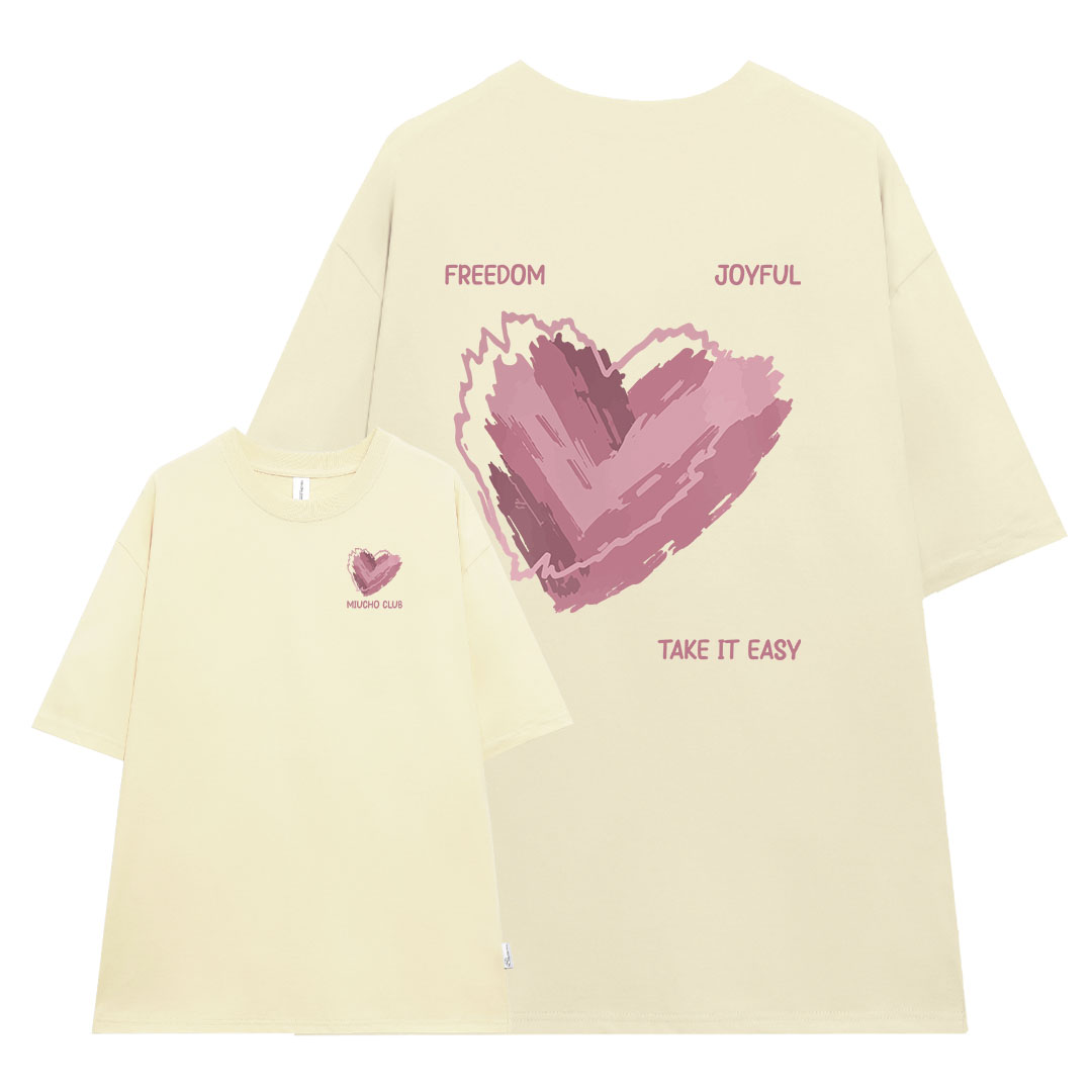 Áo thun nữ form rộng ATD384 Miucho cotton cổ tròn in typography