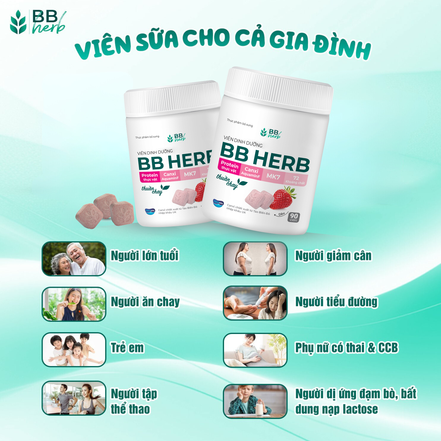 VIÊN SỮA DINH DƯỠNG BB HERB Dâu H/90
