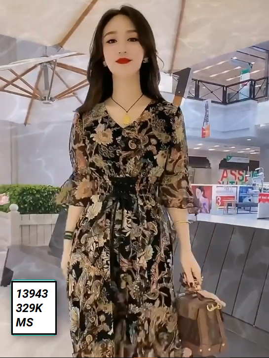 13943-Đầm voan xòe  tay lở  thắt nơ chéo in hoa (  voan , lót)FREESHIP_thumbnail_6