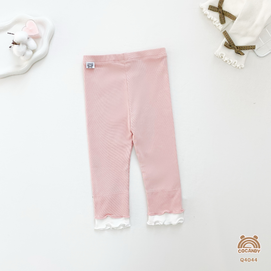 Quần dài legging HỒNG phối TRẮNG  gấu sóng nơ_thumbnail_1