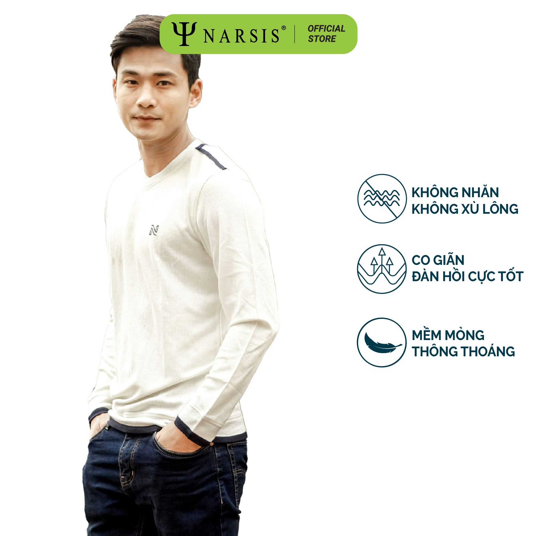 ÁO NAM THU ĐÔNG D7082 NARSIS VẢI LEN COTTON ẤM ÁP, THOÁNG MÁT, GIỮ ẤM TỐT, MỀM MẠI_thumbnail_3