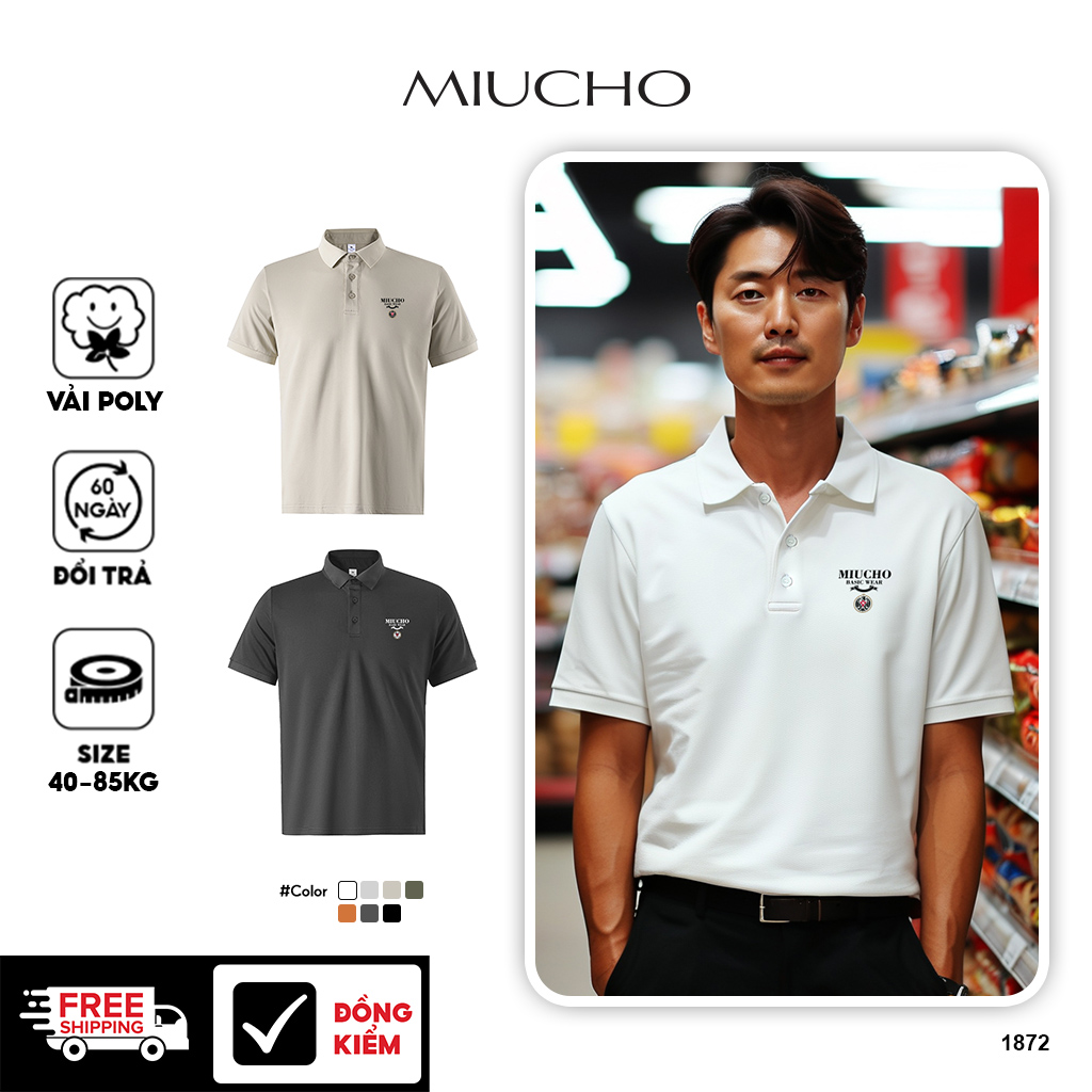 Áo polo nam form vừa 1872 Miucho Iconic vải cá sấu đứng form thoáng mát in basic_thumbnail_1