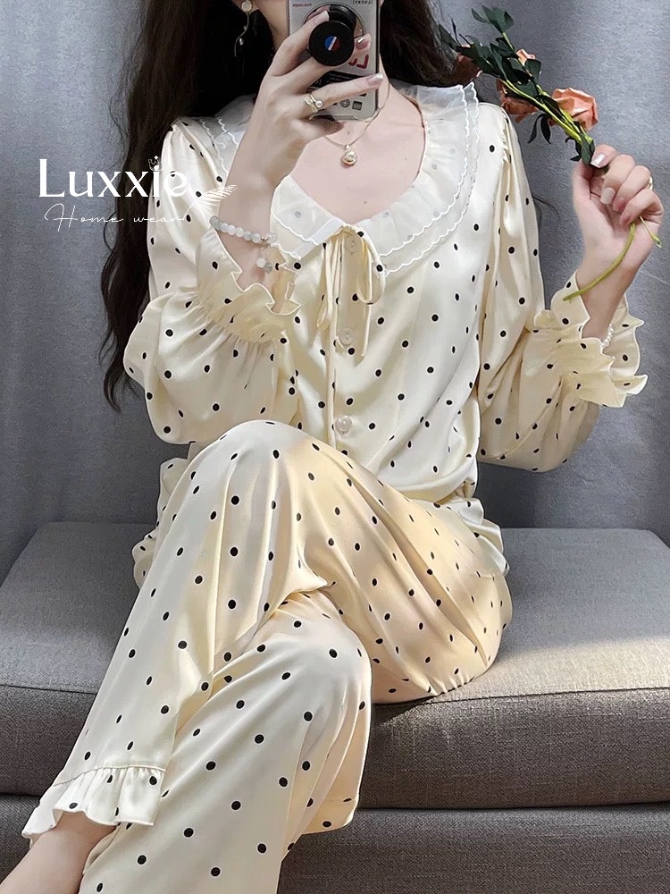 N77 Pijama lụa chấm bi cổ ren bèo tiểu thư_thumbnail_5
