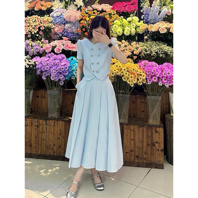 Set công sở vải dạ text thanh lịch, set áo kèm chân váy xếp ly dáng dài sang trọng Logastore_L77_thumbnail_1