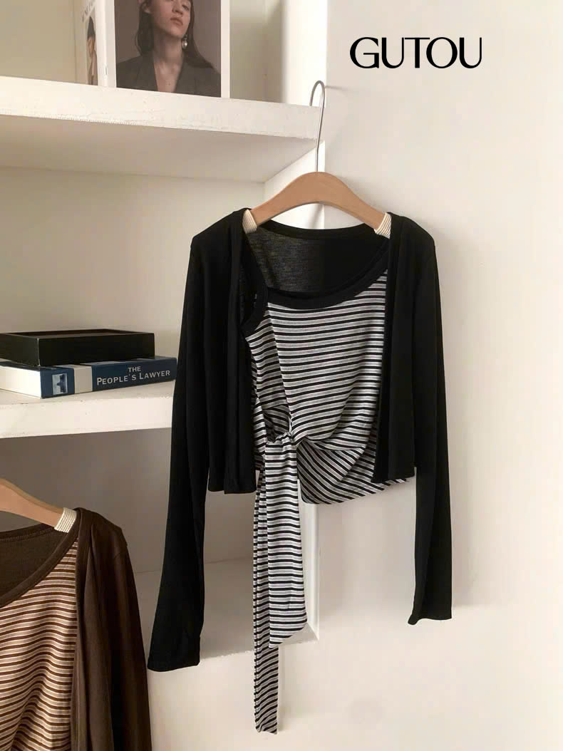 [ GUTOU ] Áo Hai Dây Mix Sọc Phối Áo Khoác Ngoài_thumbnail_7