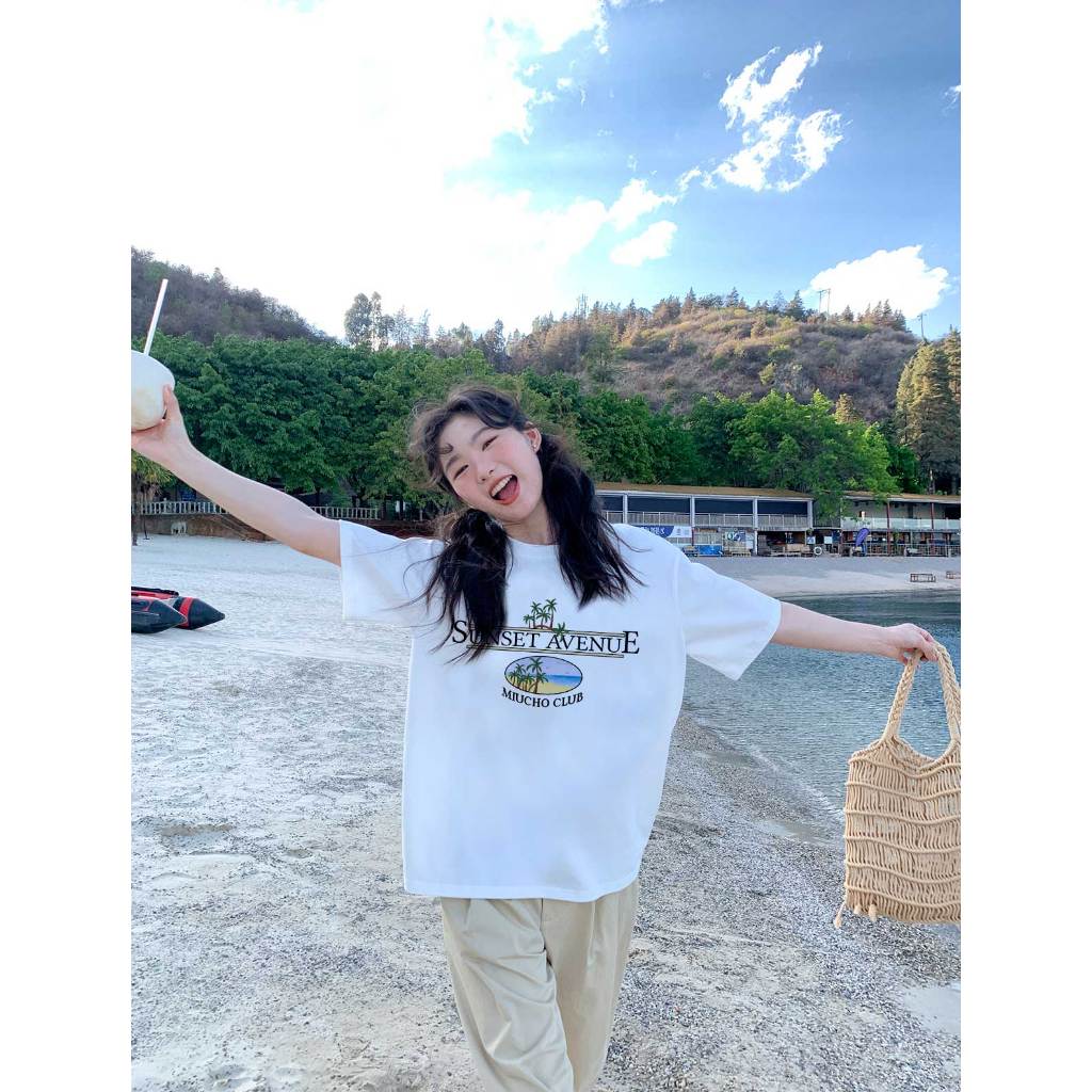 Áo thun form rộng unisex đi biển mùa hè xinh xắn ATD1035 Miucho tay lỡ cổ tròn in mix_thumbnail_3