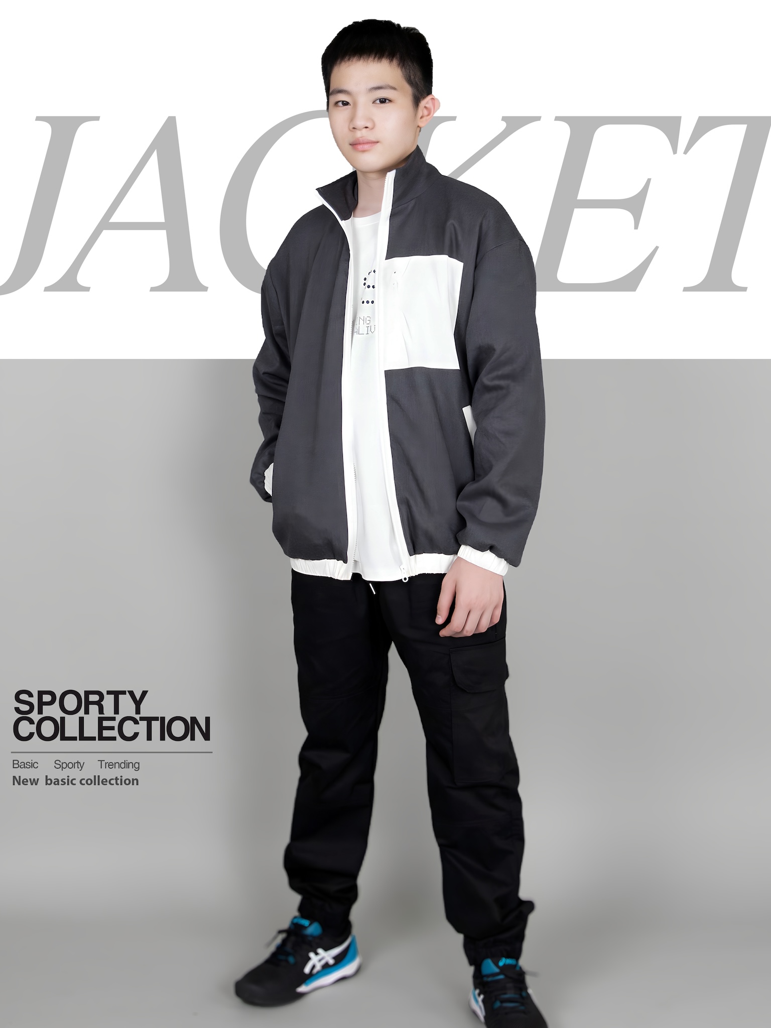 Áo khoác ni bông phối gió trắng túi ngực