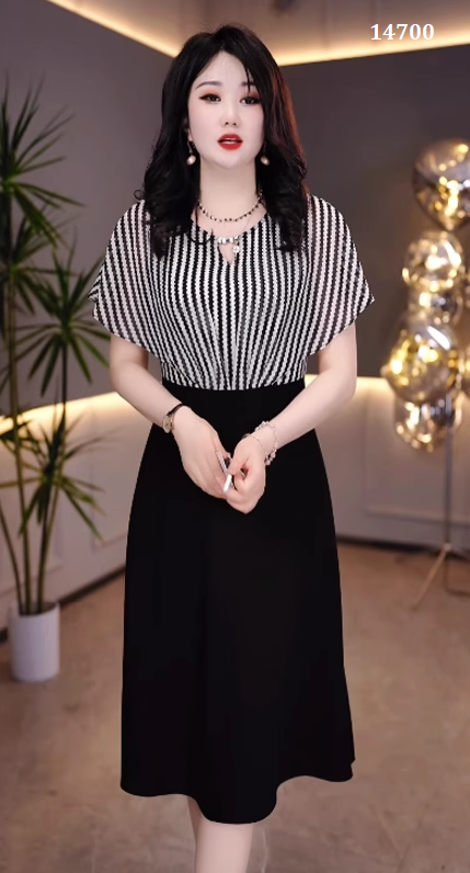 14700-Đầm xòe phối voan kẻ sọc tay tiên cách điệu (voan, chéo nhật)_thumbnail_0