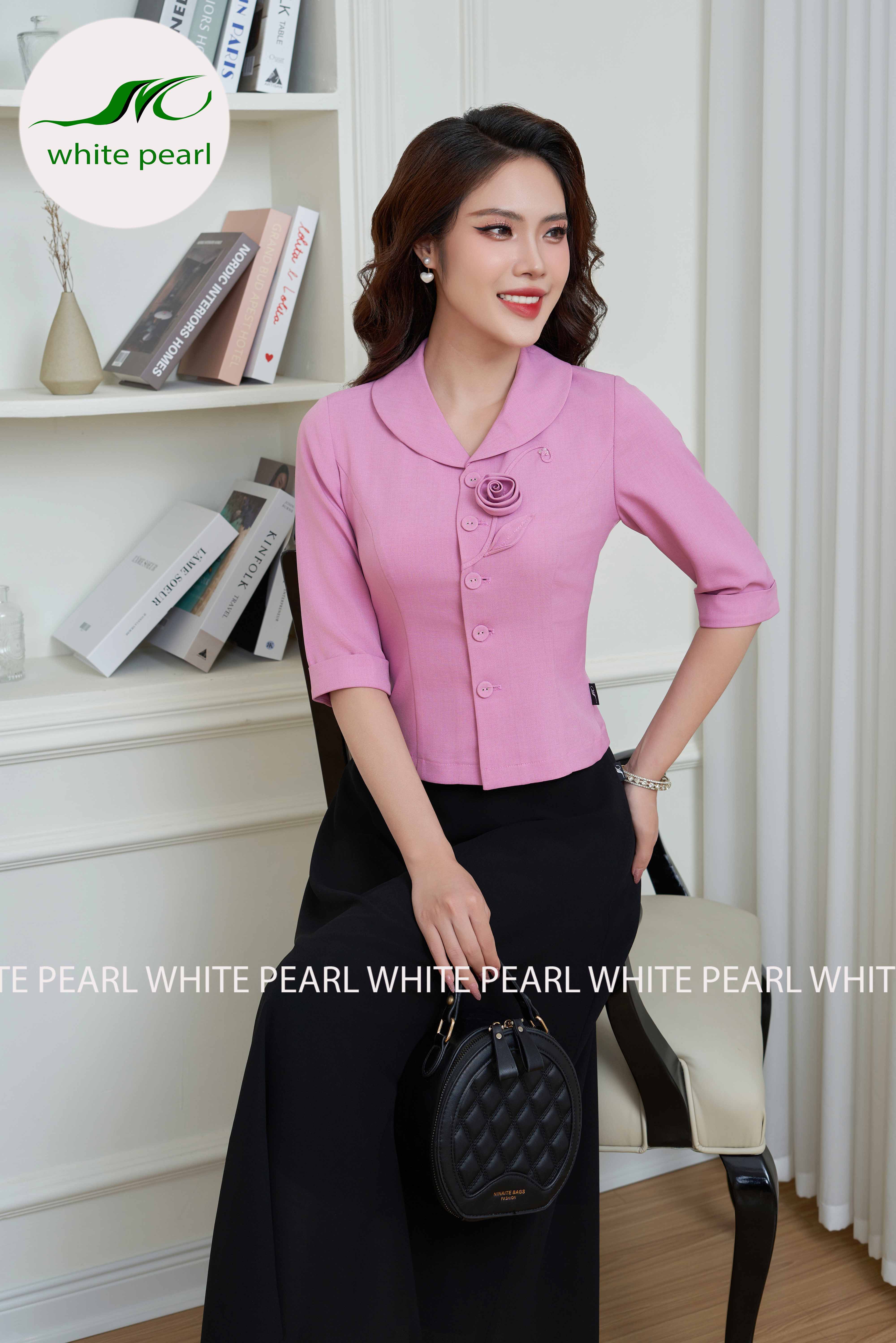 Áo ký giả Màu hồng  cổ sam hoa pha lê_thumbnail_2