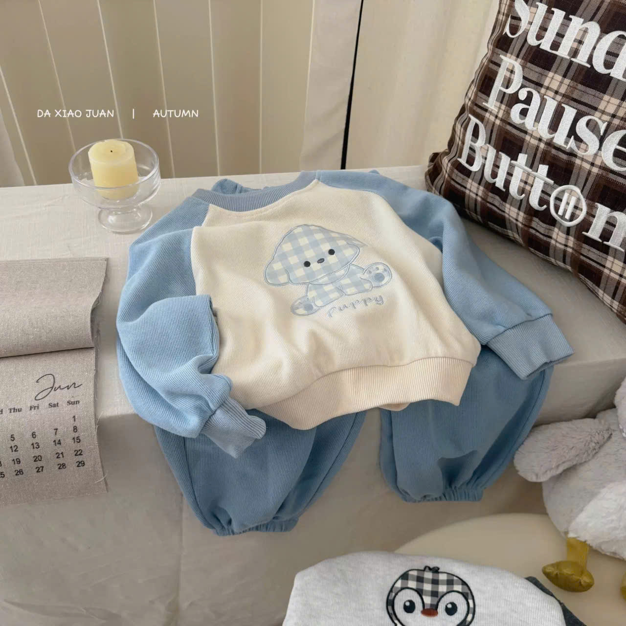 (S63) Set nỉ thêu 2 màu xanh và nâu HeyHoney_thumbnail_0