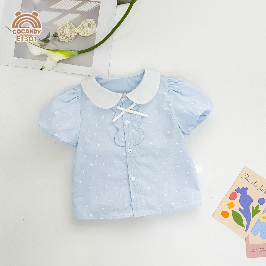 Áo cộc sơ mi XANH chấm bi sóng ngực_thumbnail_2