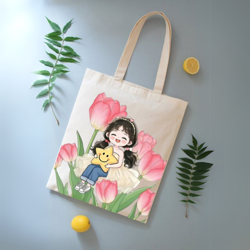 Túi tote in hình Cô gái - Túi vải canvas kích thước 33x37cm đựng vừa A4  và laptop - TOTE23_thumbnail_5