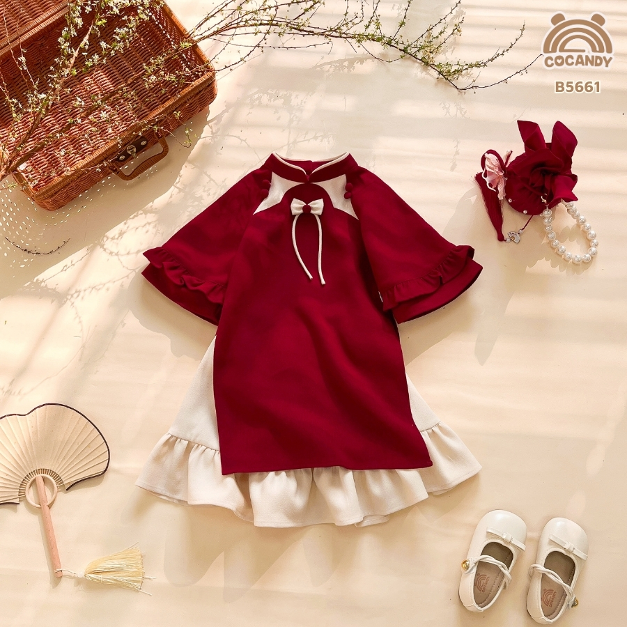 Bộ áo dài nhung ĐỎ Nguyệt Nguyệt