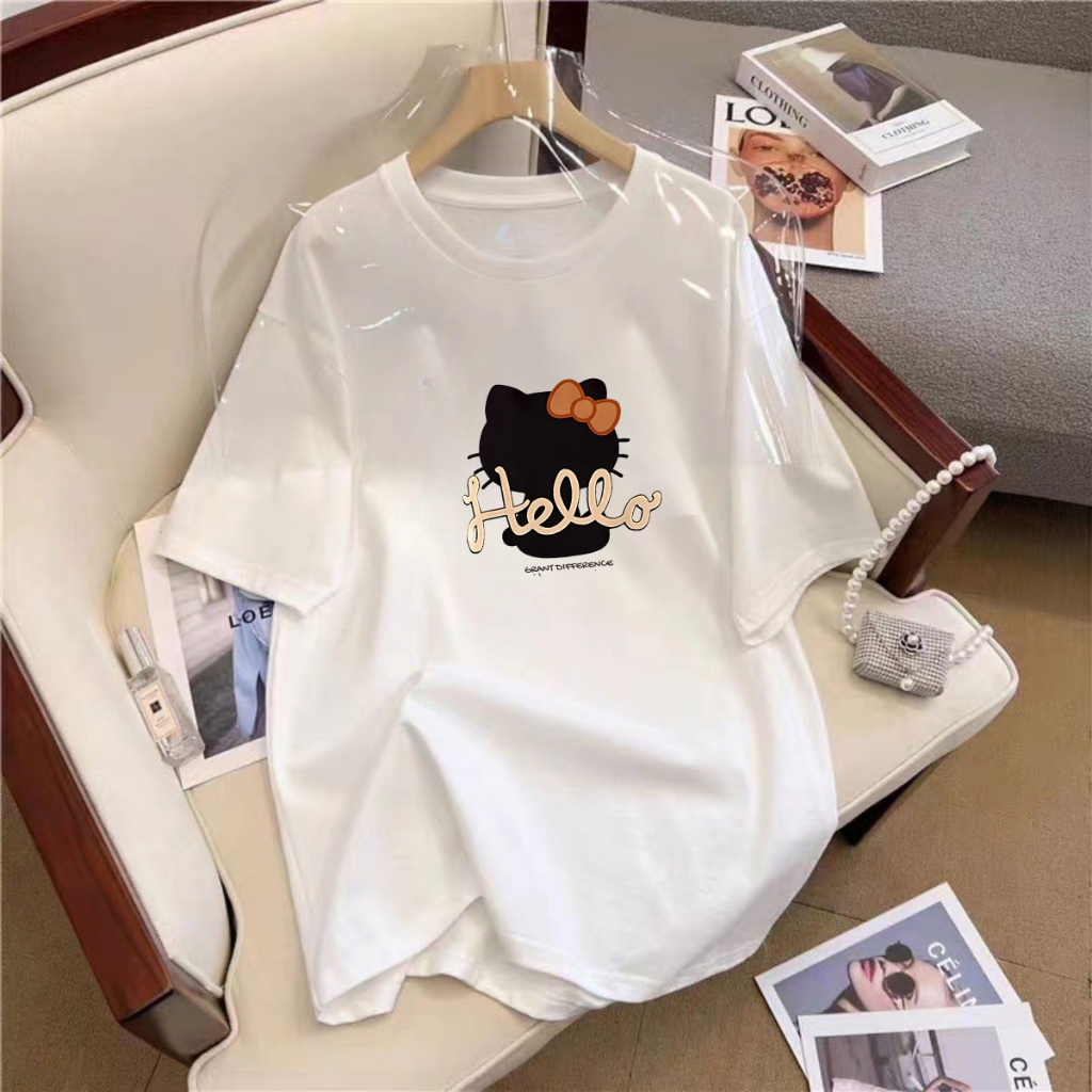 [Form rộng] Áo thun nữ in hình 'Mèo Hello'  - LOZA RT7968