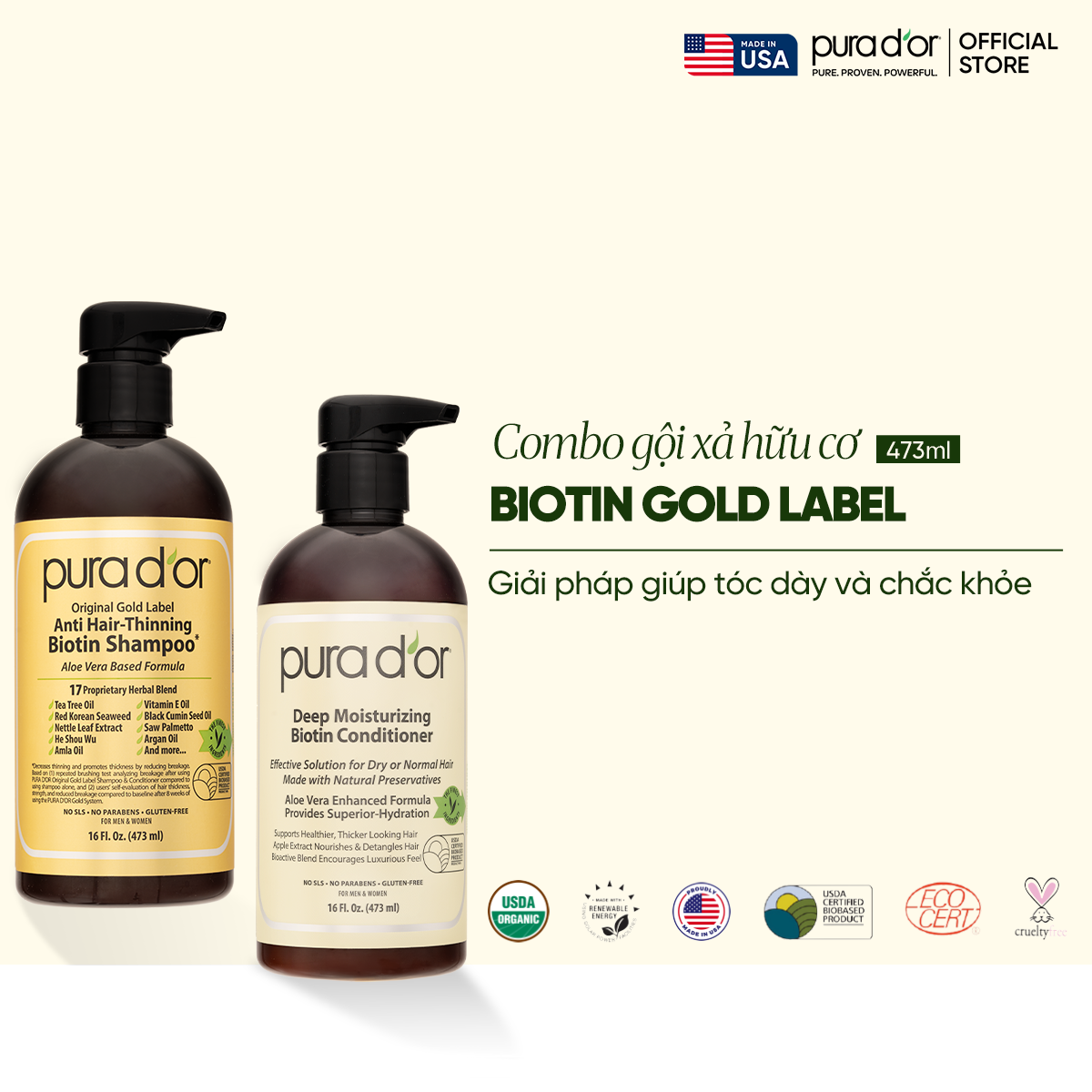 Combo Gội - Xả Biotin Pura D'or Original Gold Label & Deep Moisturizing Chăm Sóc Da Đầu, Dưỡng Ẩm Chuyên Sâu 473ml_thumbnail_1