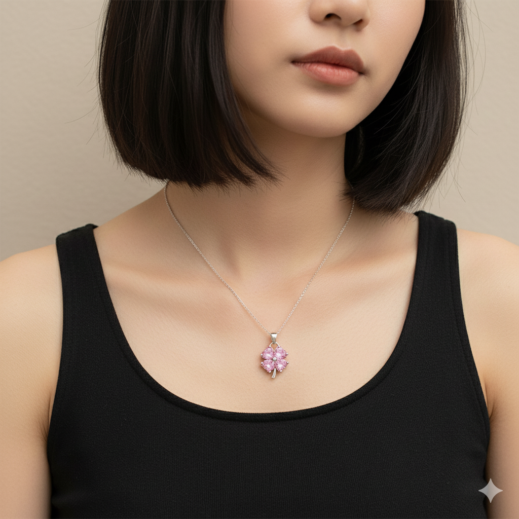 Dây chuyền bạc nữ Shee Jewelry 925 cỏ bốn lá đá tim cao cấp – phụ kiện may mắn, tôn da, quà tặng ý nghĩa DC003_thumbnail_4