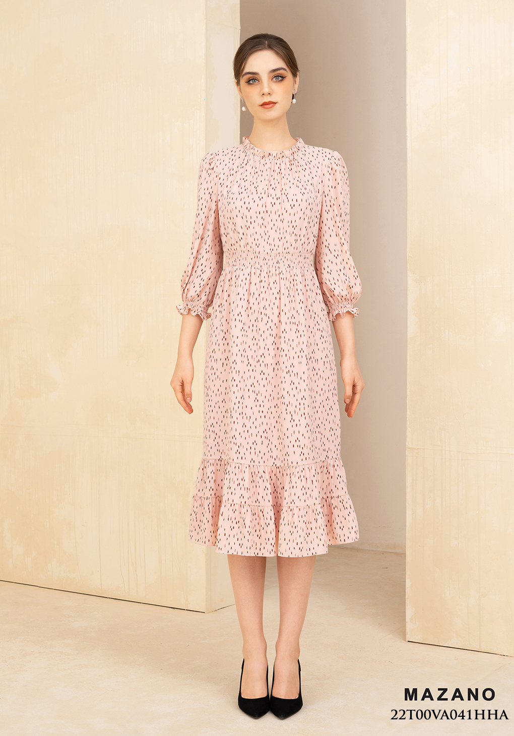 Đầm hồng họa tiết bùng eo chun_thumbnail_2