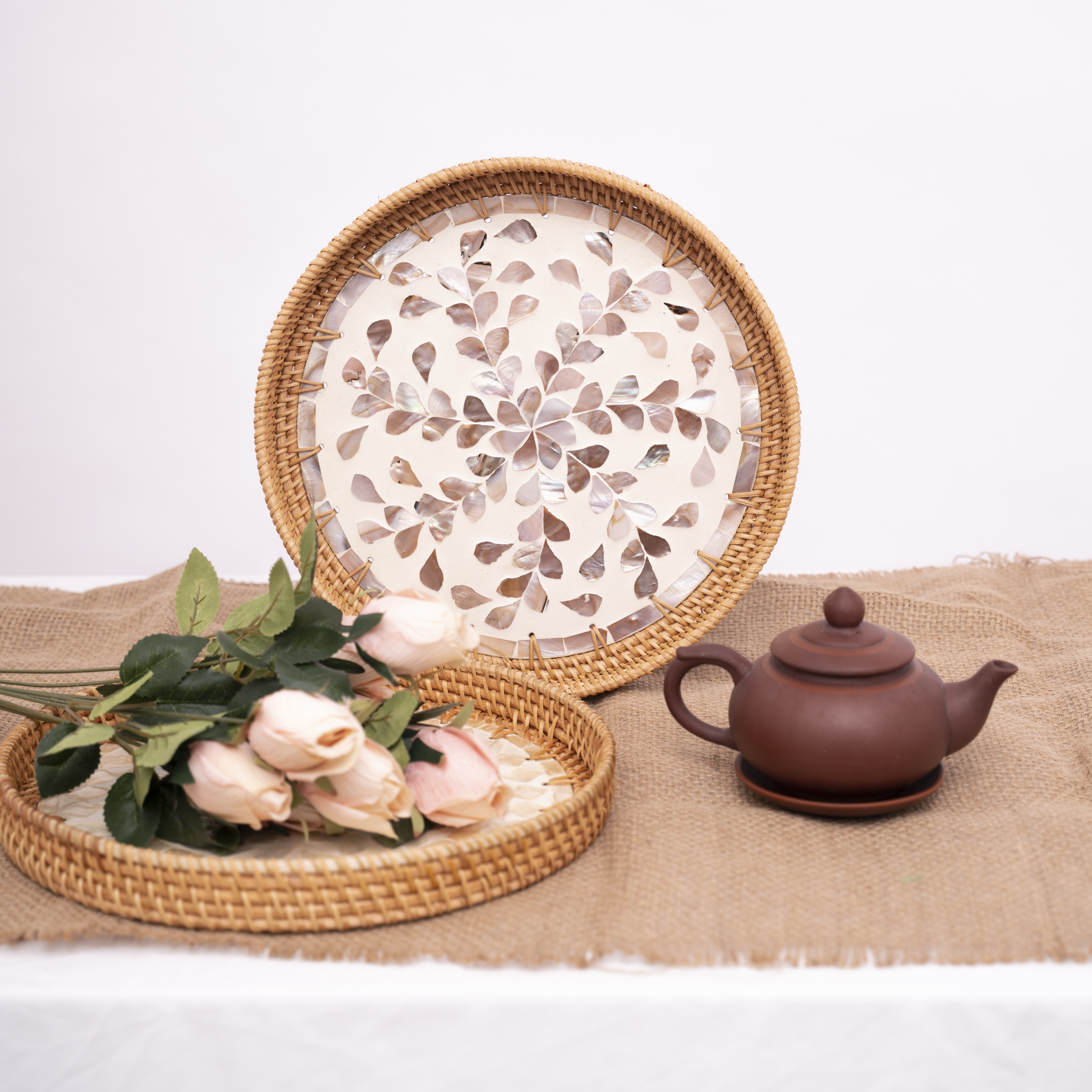 Mother Of Pearl Rattan Tray MD013
