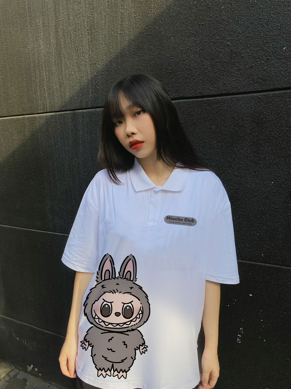 Áo polo labubu form rộng PLD1469 Miucho tay ngắn vải cotton co giản cổ trụ in basic_thumbnail_3