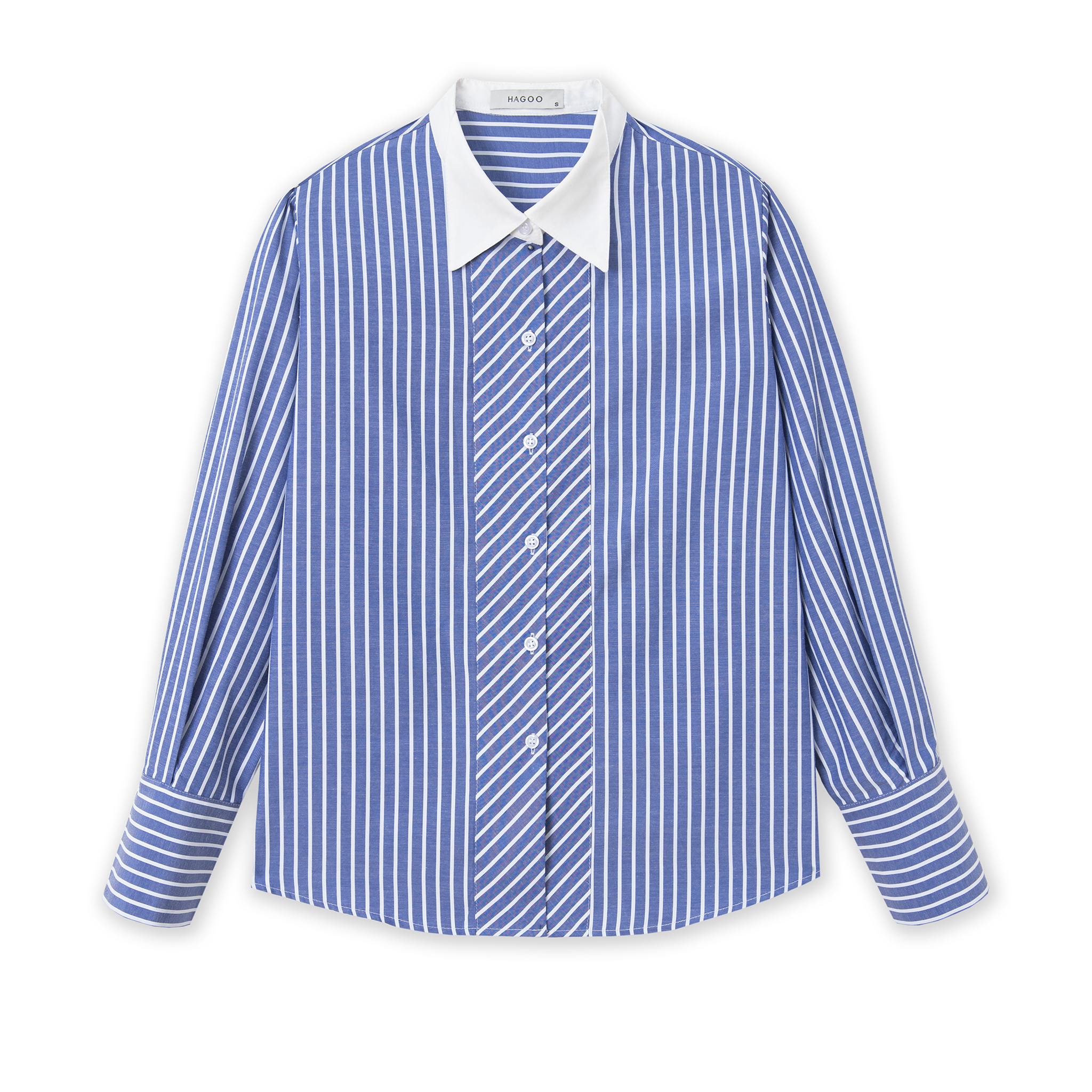 Áo sơ mi sọc xanh phối cổ trắng HAGOO_thumbnail_2