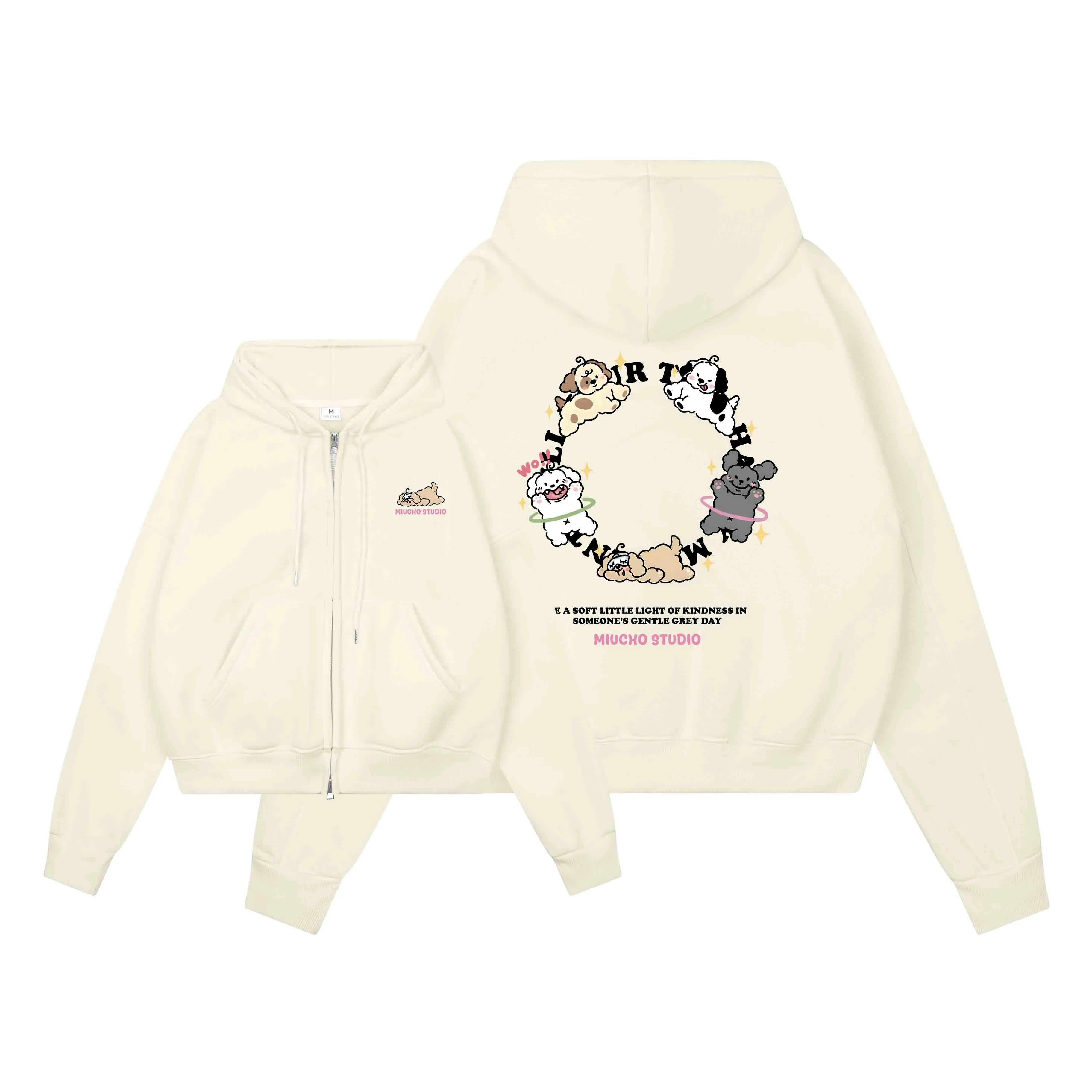 Áo hoodie zip boxy Miucho vải nỉ 2 da cao cấp dày dặn khóa kéo hình in dễ thương 2845_thumbnail_11