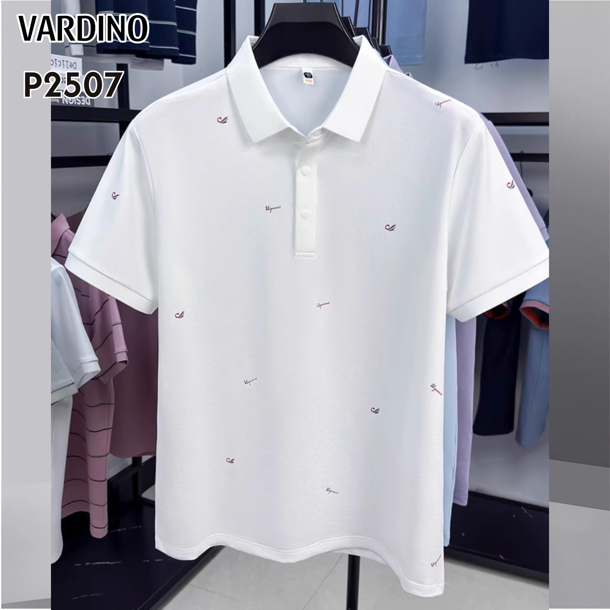 Áo polo cotton pima họa tiết trắng Vardino P2507_thumbnail_3