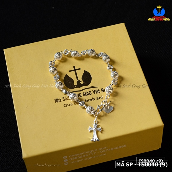 Lắc tay bi bạc Thánh giá treo M68_thumbnail_3
