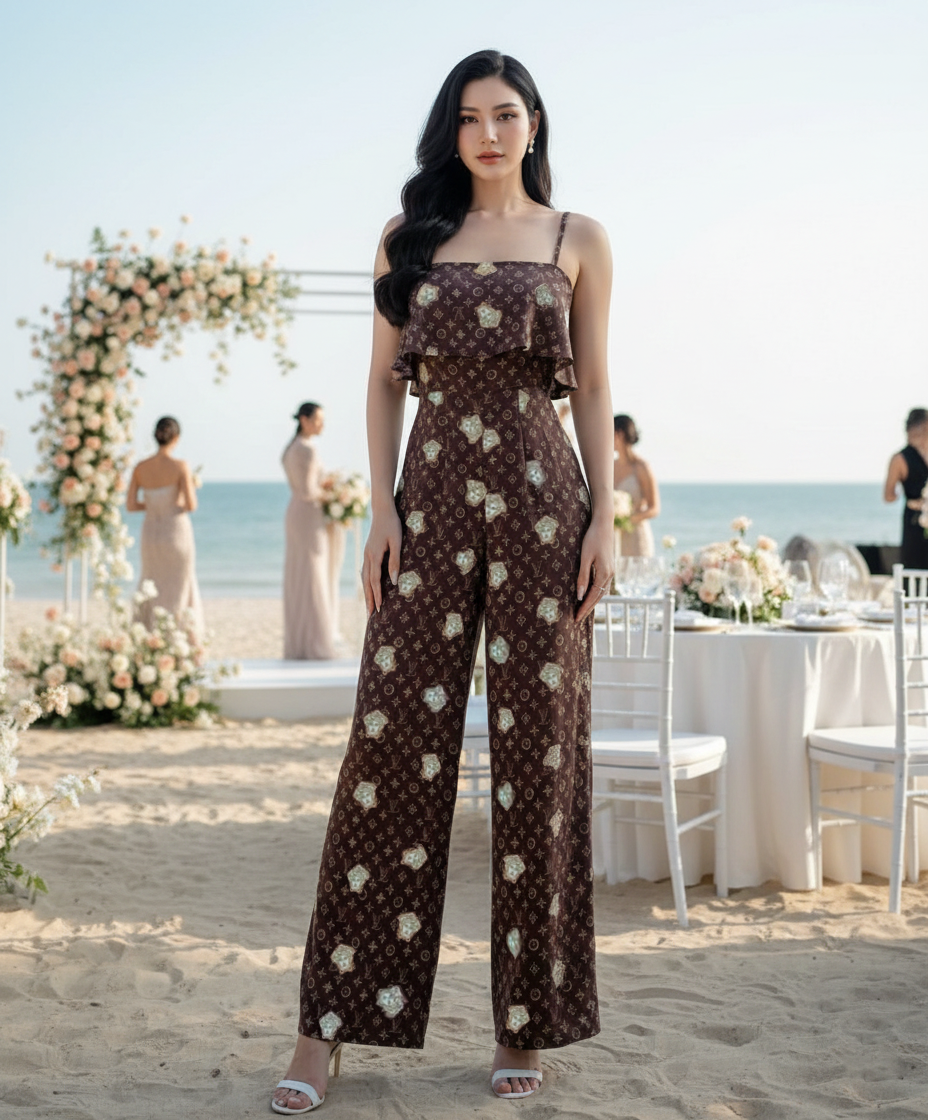 Jumpsuit 2 dây ống rộng họa tiết xinh xắn