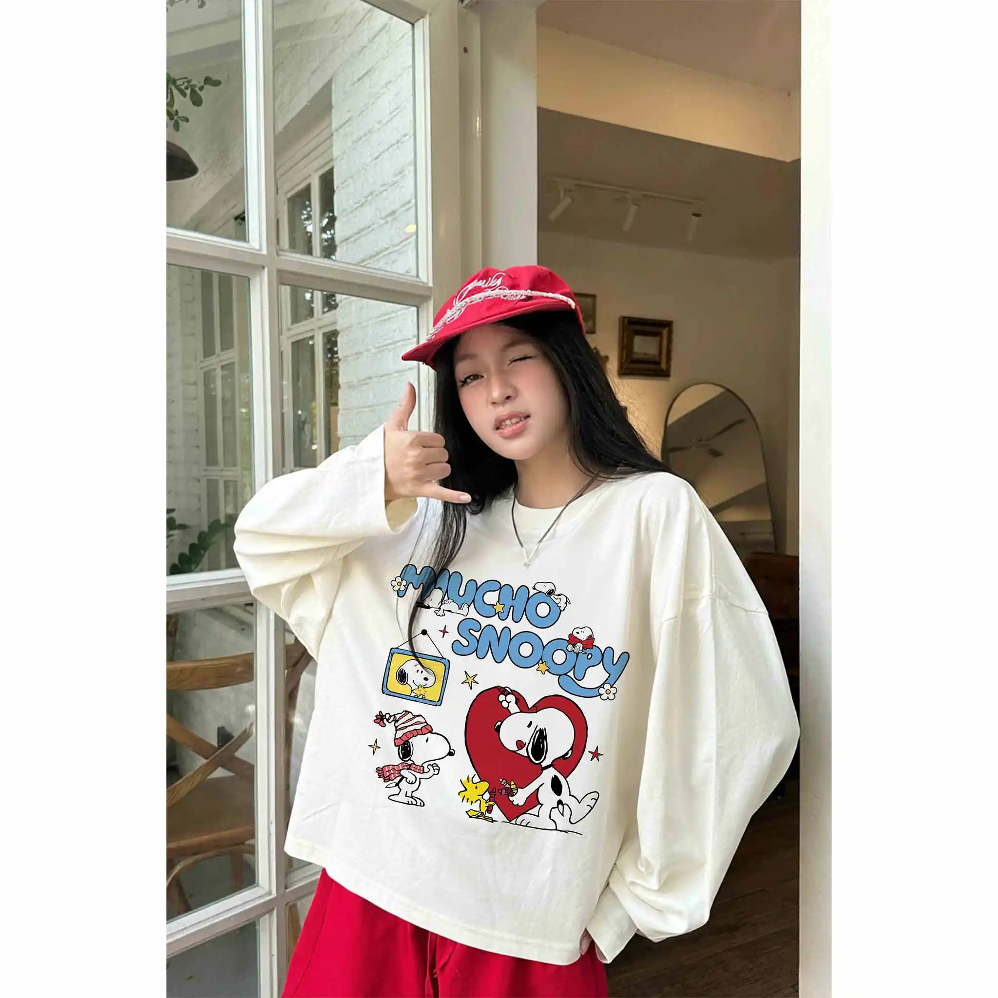 Áo thun boxy nam nữ Miucho vải cotton dày dặn thoáng mát tay dài chuẩn form Snoopy in mix 2772_thumbnail_9