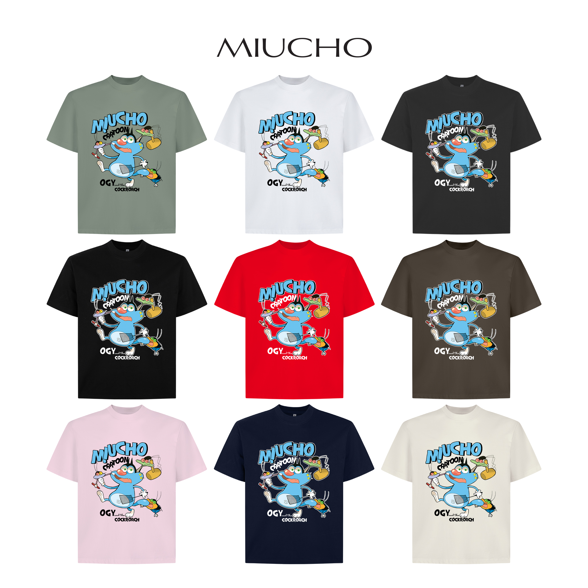 Áo phông form boxy in hoạt hình dễ thương 2357 Miucho Club cổ tròn vải cotton 2 chiều cao cấp in mix_thumbnail_1