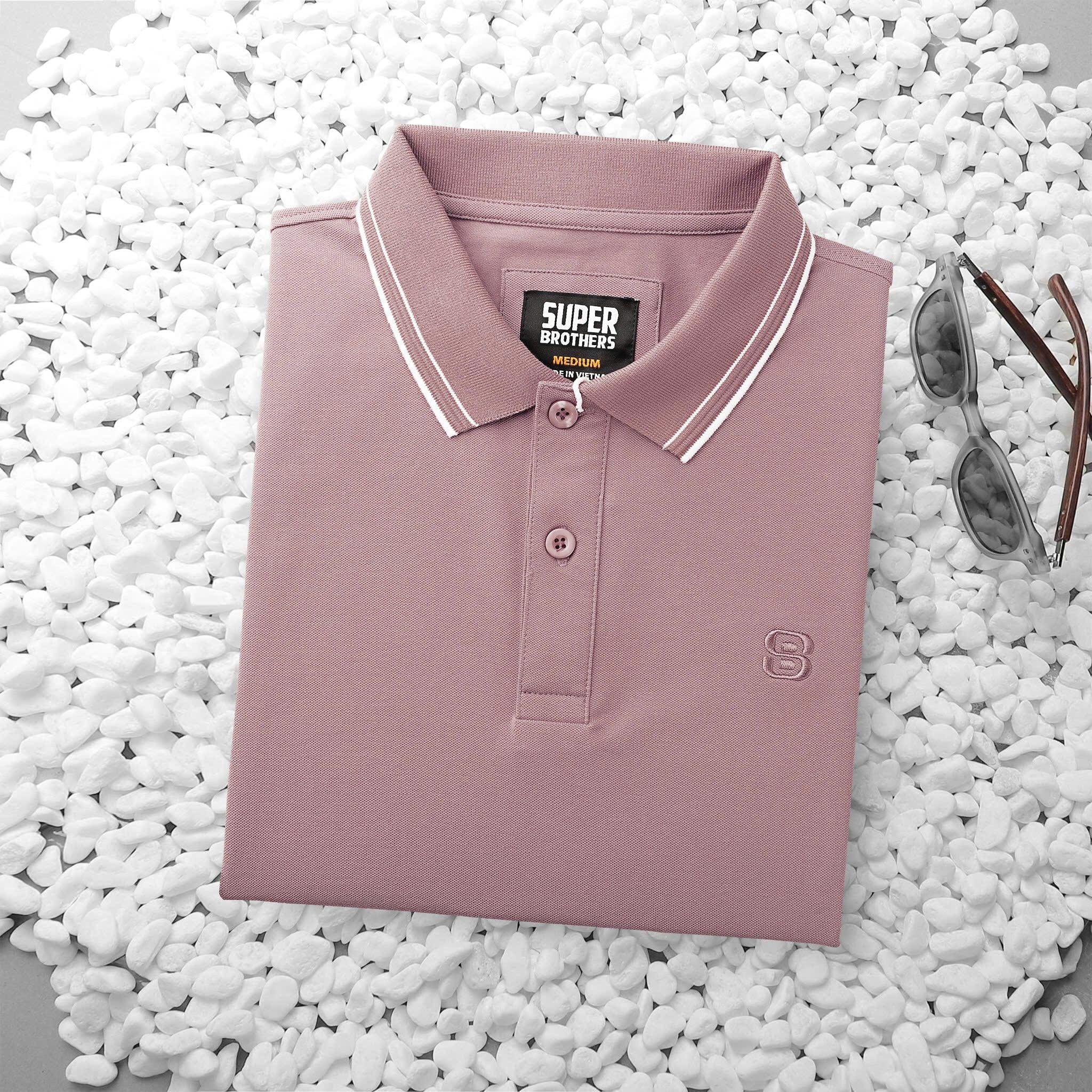 Áo Polo Super Brother Cotton Cá Sấu Logo Thêu Màu Hồng Nâu