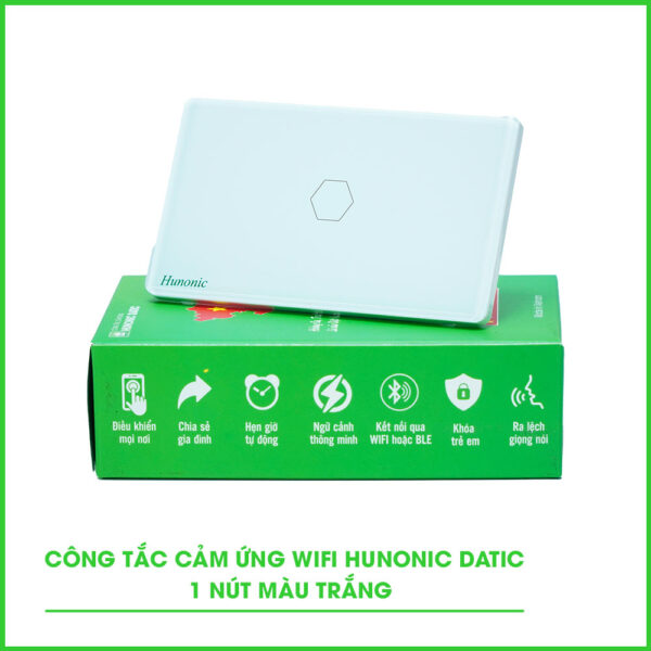 Công tắc cảm ứng WiFi Hunonic Datic 1 Nút, màu Trắng