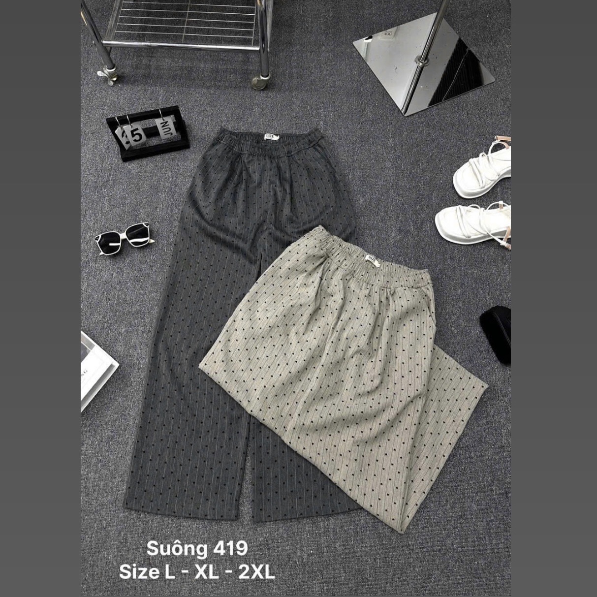 Quần suông sọc xương cá lưng thun bigsize QD419 dành cho nàng béo mập từ 55-90kg