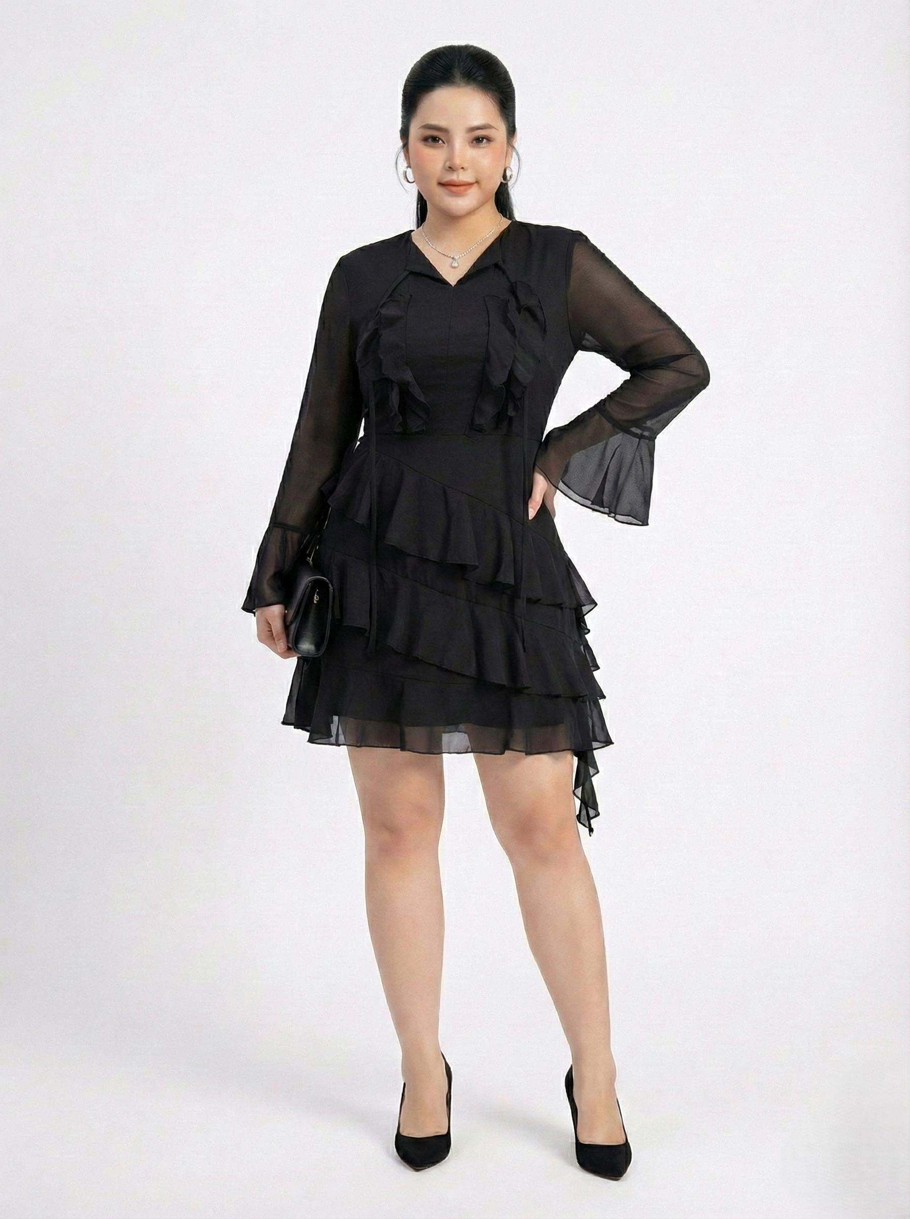 Đầm voan kiểu bèo nhún bigize DA150 dành cho nàng béo mập từ 55-95kg