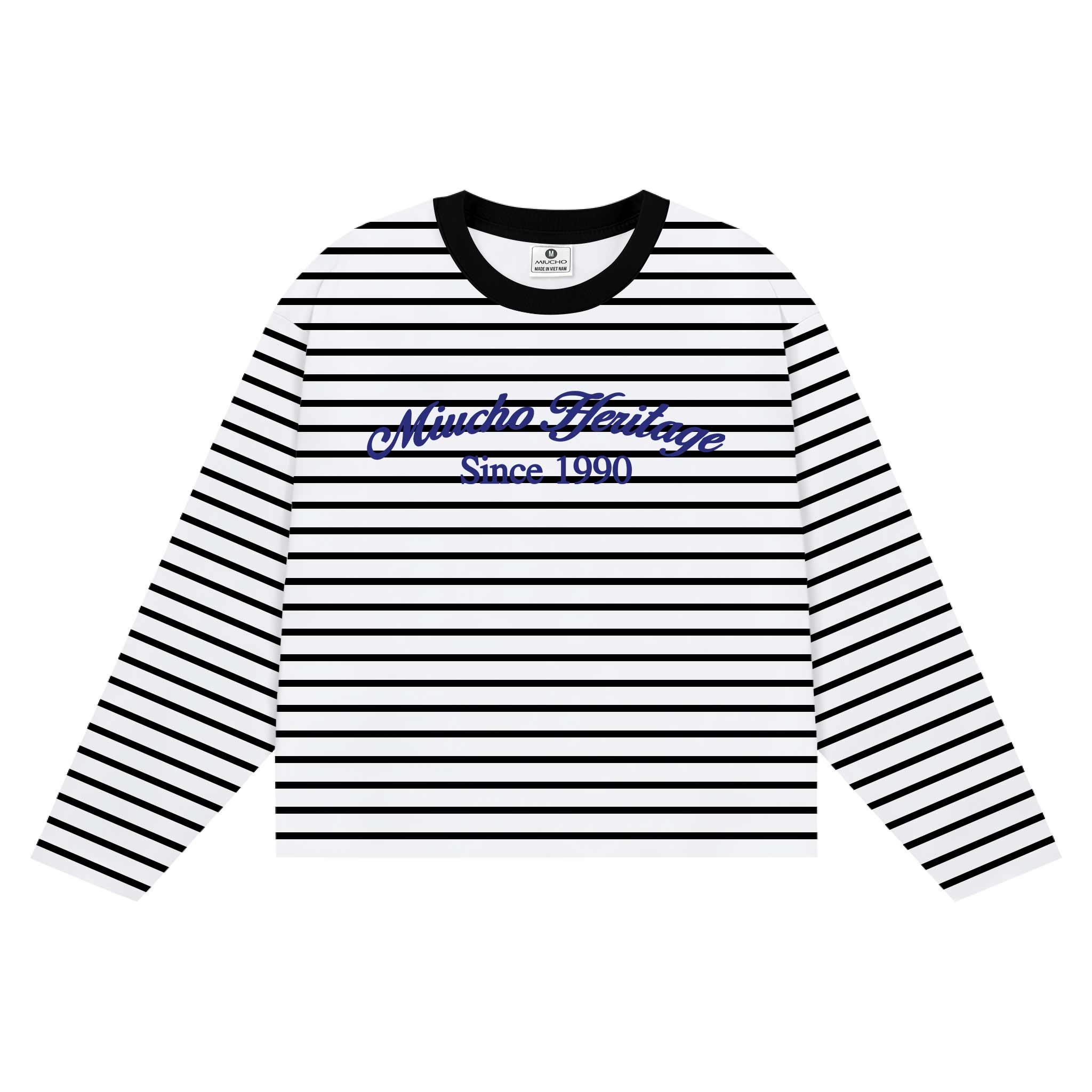 Áo thun boxy tay dài kẻ sọc Miucho bo rip cao cấp thoáng mát cổ tròn since 1990 in typography 2699_thumbnail_0