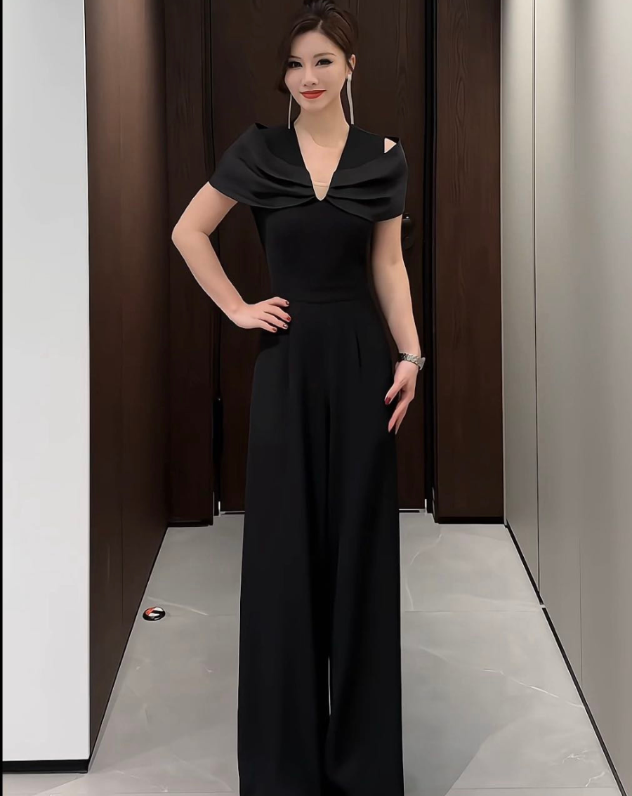 Jumpsuit dài cổ tim phối nơ trễ vai sang trọng_thumbnail_2