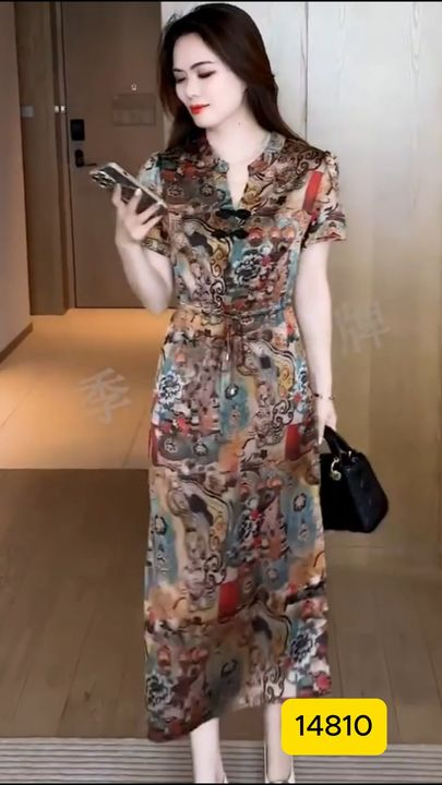 14810-Đầm suông cổ tàu kết nút eo thắt dây  rút in họa tiết cổ điển (latin)_thumbnail_7