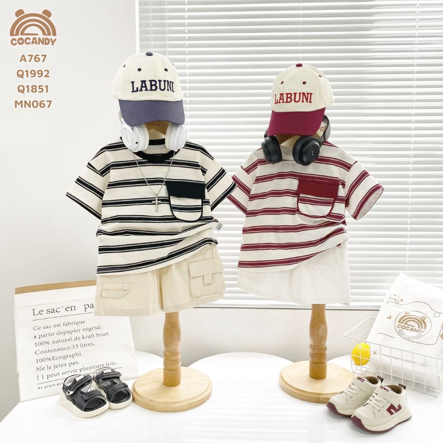 Áo cộc cổ tròn ĐEN TRẮNG kẻ ngang phối túi ngực bo tròn_thumbnail_4