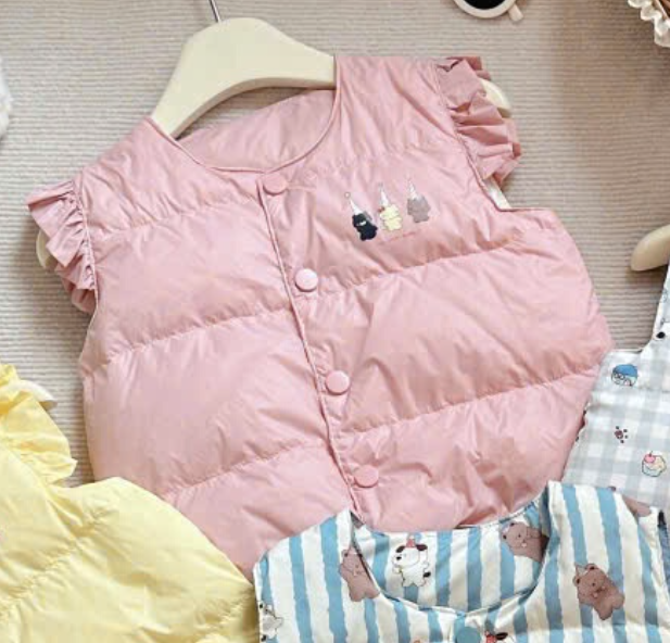 (M142) Áo khoác gile lông vũ màu hồng