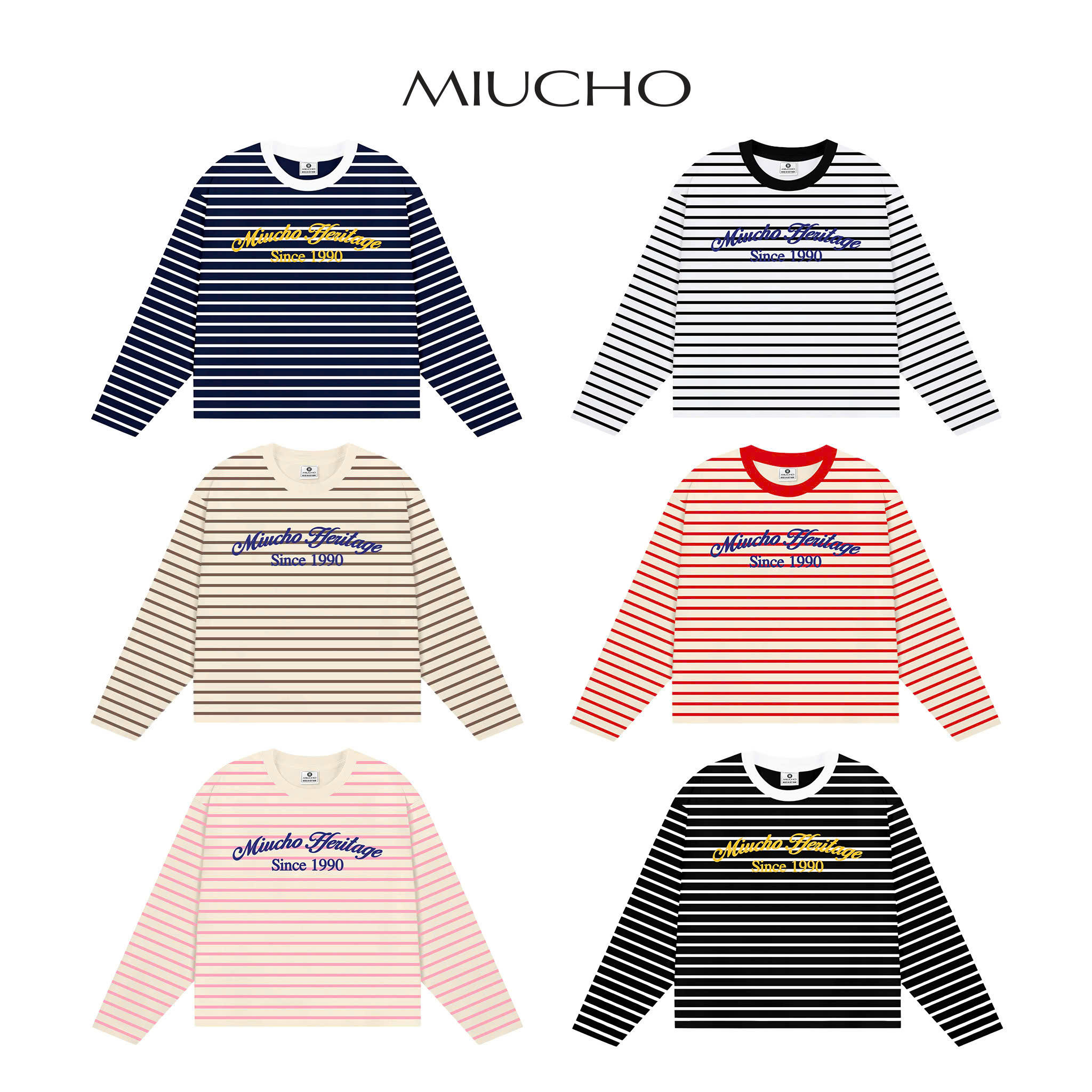 Áo thun boxy tay dài kẻ sọc Miucho bo rip cao cấp thoáng mát cổ tròn since 1990 in typography 2699