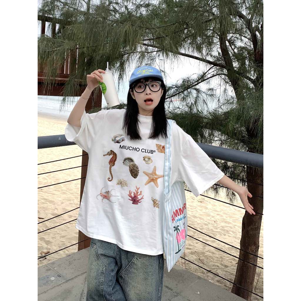 Áo thun form rộng mùa hè unisex ATD1049 Miucho cotton tay lỡ cổ tròn in mix_thumbnail_2