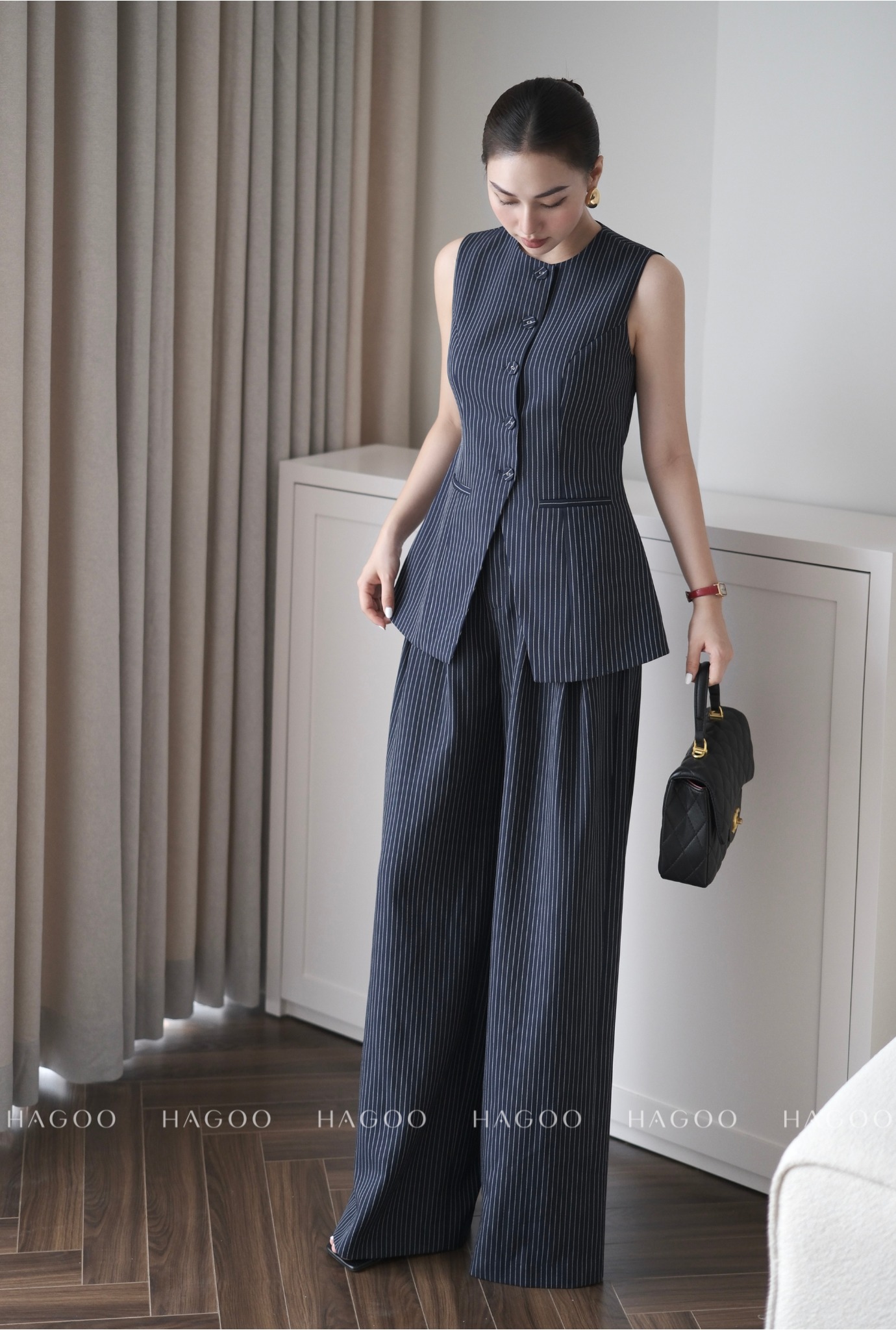 Áo gile dáng dài sọc than HAGOO_thumbnail_4