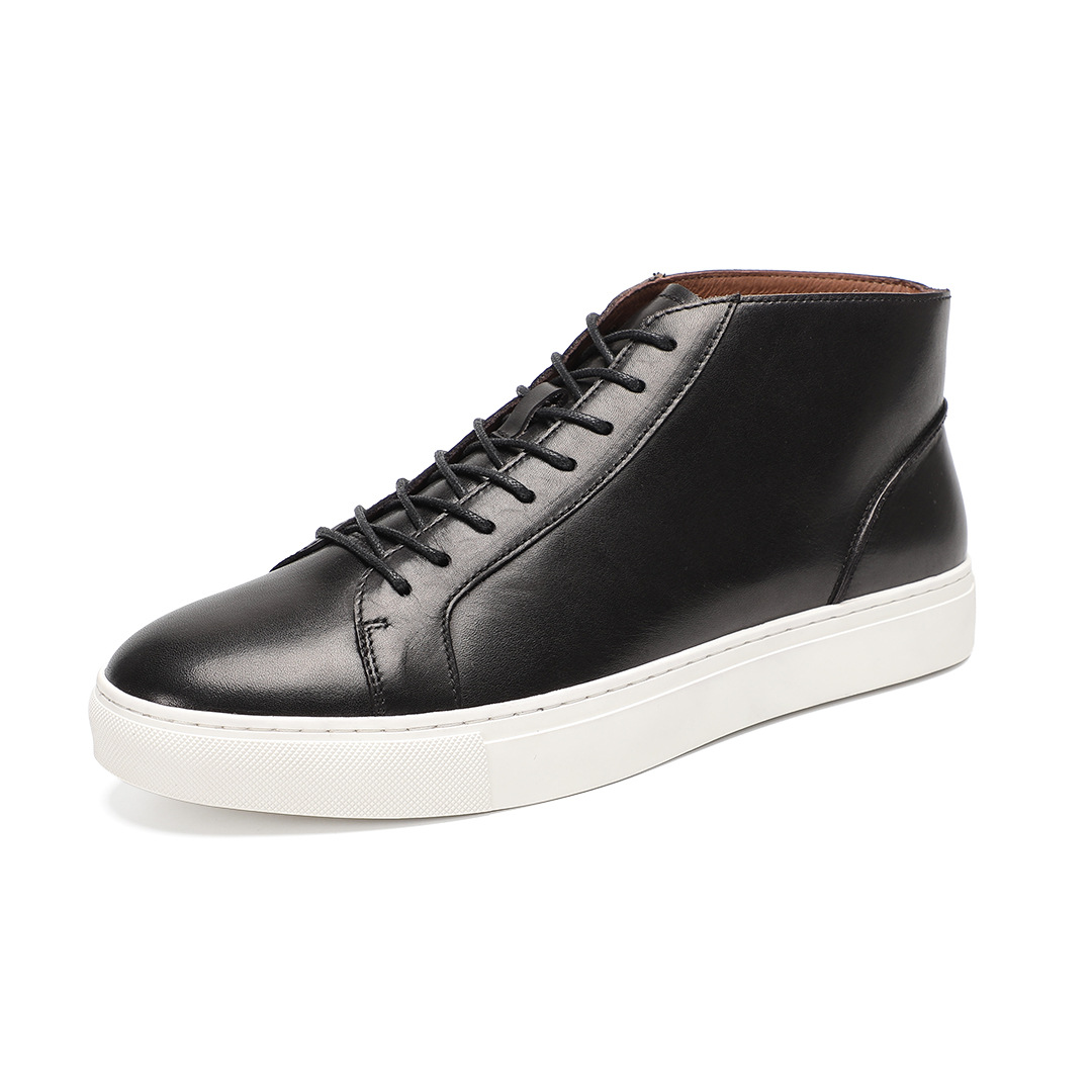 Giày thể thao cổ cao thời trang thu đông dành cho nam, da bò lớp 1 được làm thủ công đế mềm kiểu Anh Giày trắng thời trang cổ điển_thumbnail_7