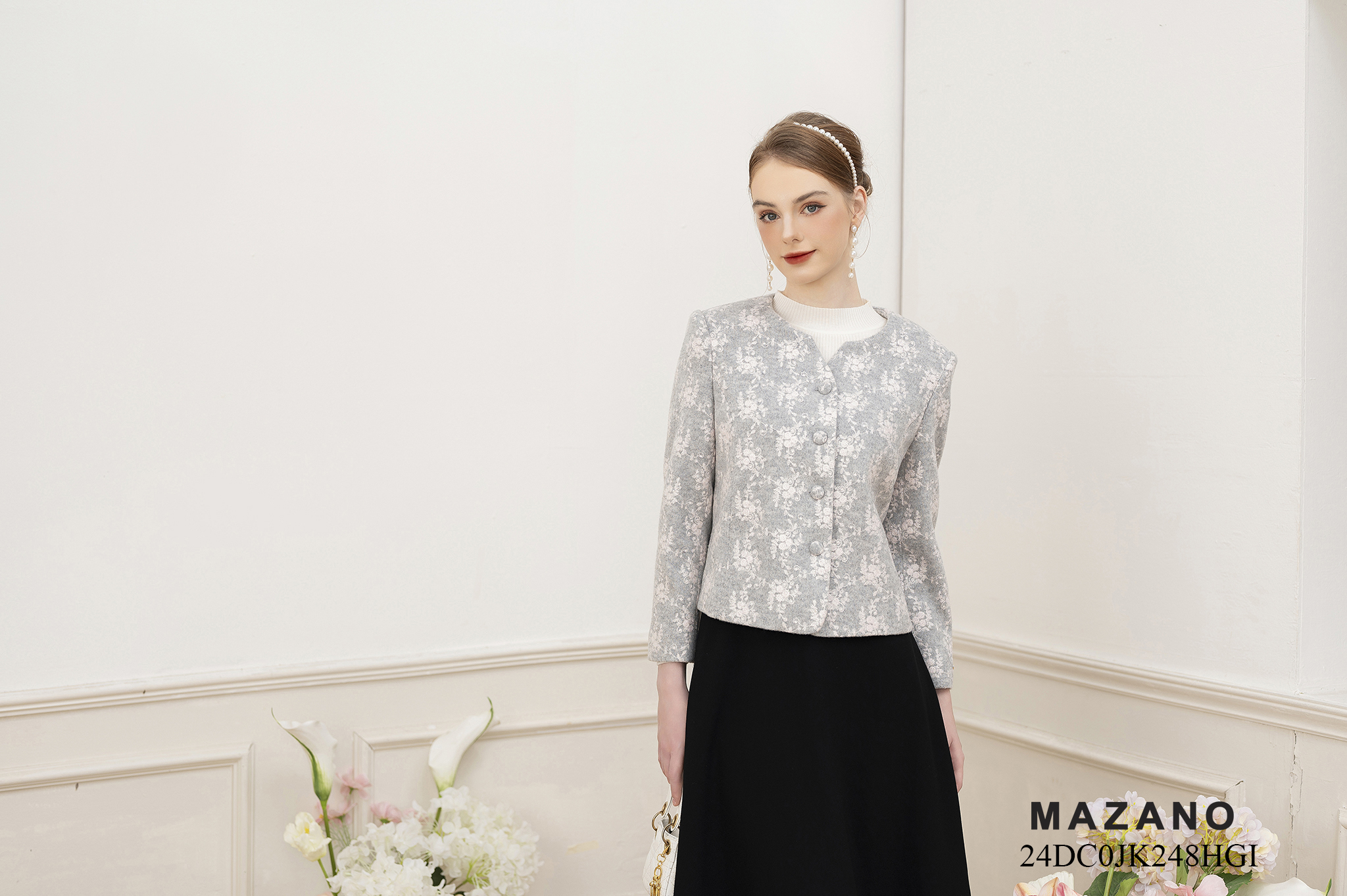 Áo khoác ngắn Suông Vải dạ  thêu hoa cách điệu Dài dưới eo JK248HGI_thumbnail_2