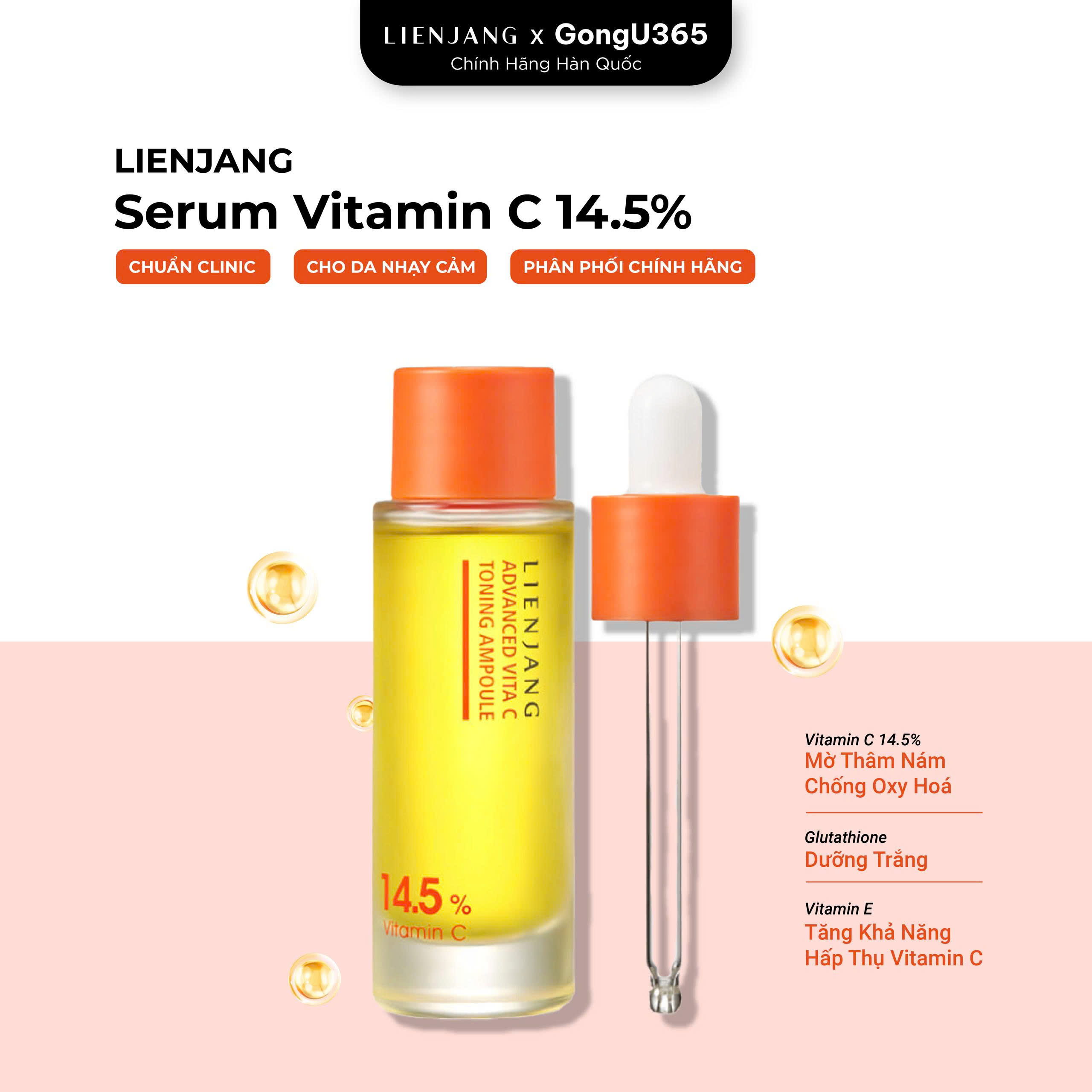 LIENJANG ADVANCED VITA C TONING AMPOULE 14.5 - Serum Dưỡng Trắng Mờ Nám Tăng Độ Đàn Hồi Da - Vitamin C nguyên chất 14.5% - 30ml - [LJ003]