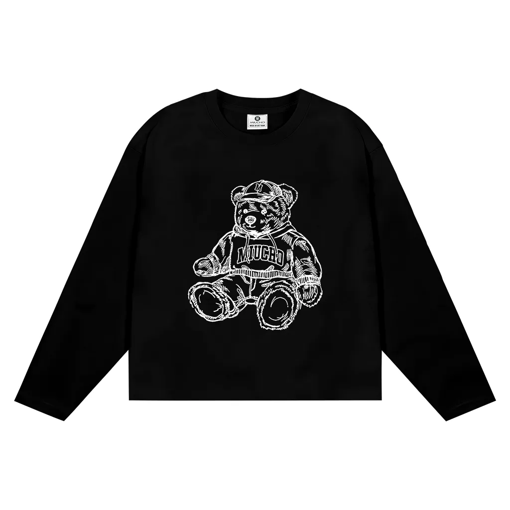 Áo thun boxy nam nữ Miucho cotton thoáng mát tay dài cổ tròn teddy bear in mix 2656