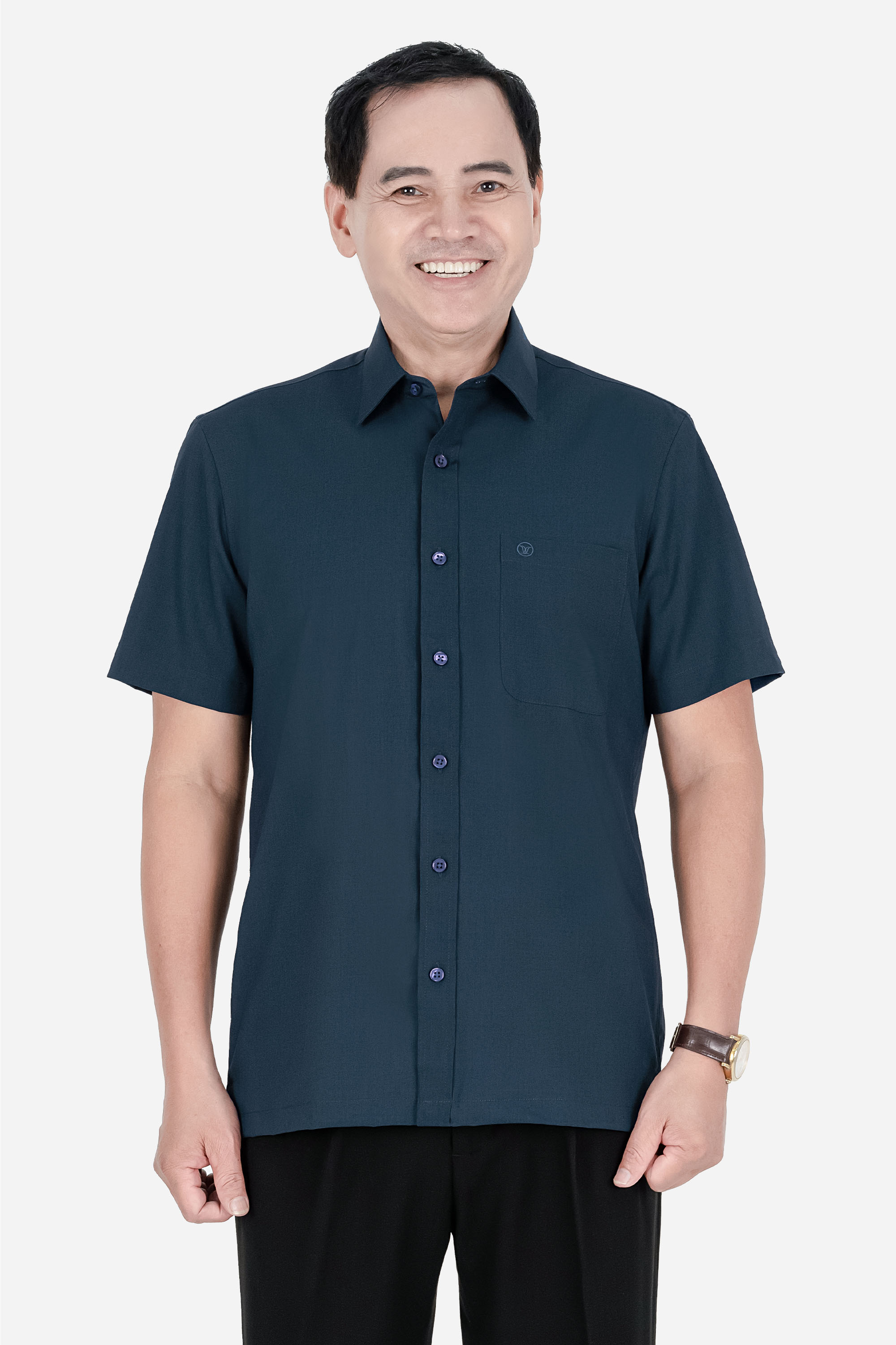 Áo Sơ Mi Trơn Cộc Tay Nam Trung Niên ANCHI Chất Liệu Sợi Gỗ Thoáng Mát Màu Xanh Nhạt_thumbnail_21