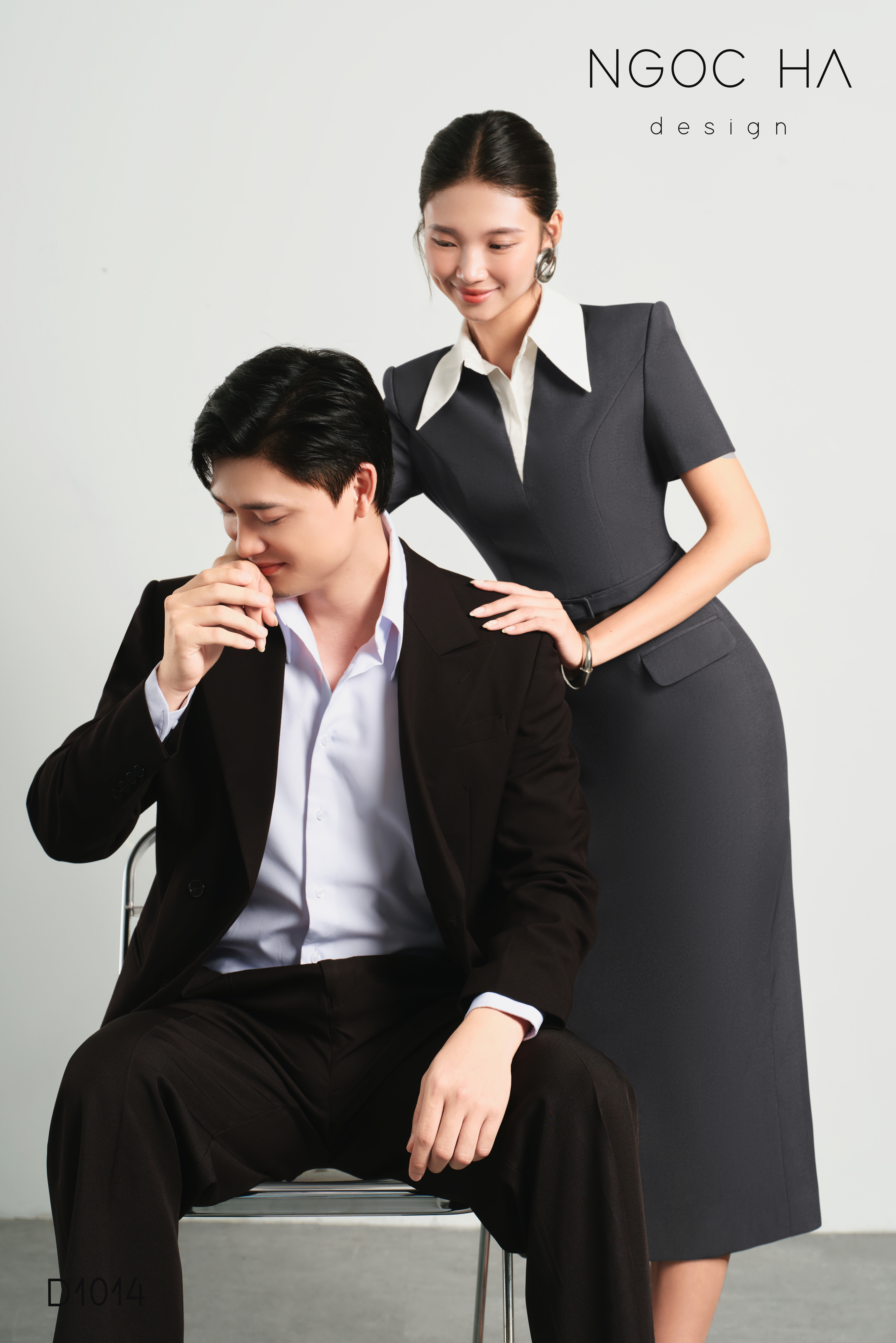 Aline Dress_ Đầm Bút Chì Màu Ghi Mix Cổ Trắng D1014_thumbnail_2