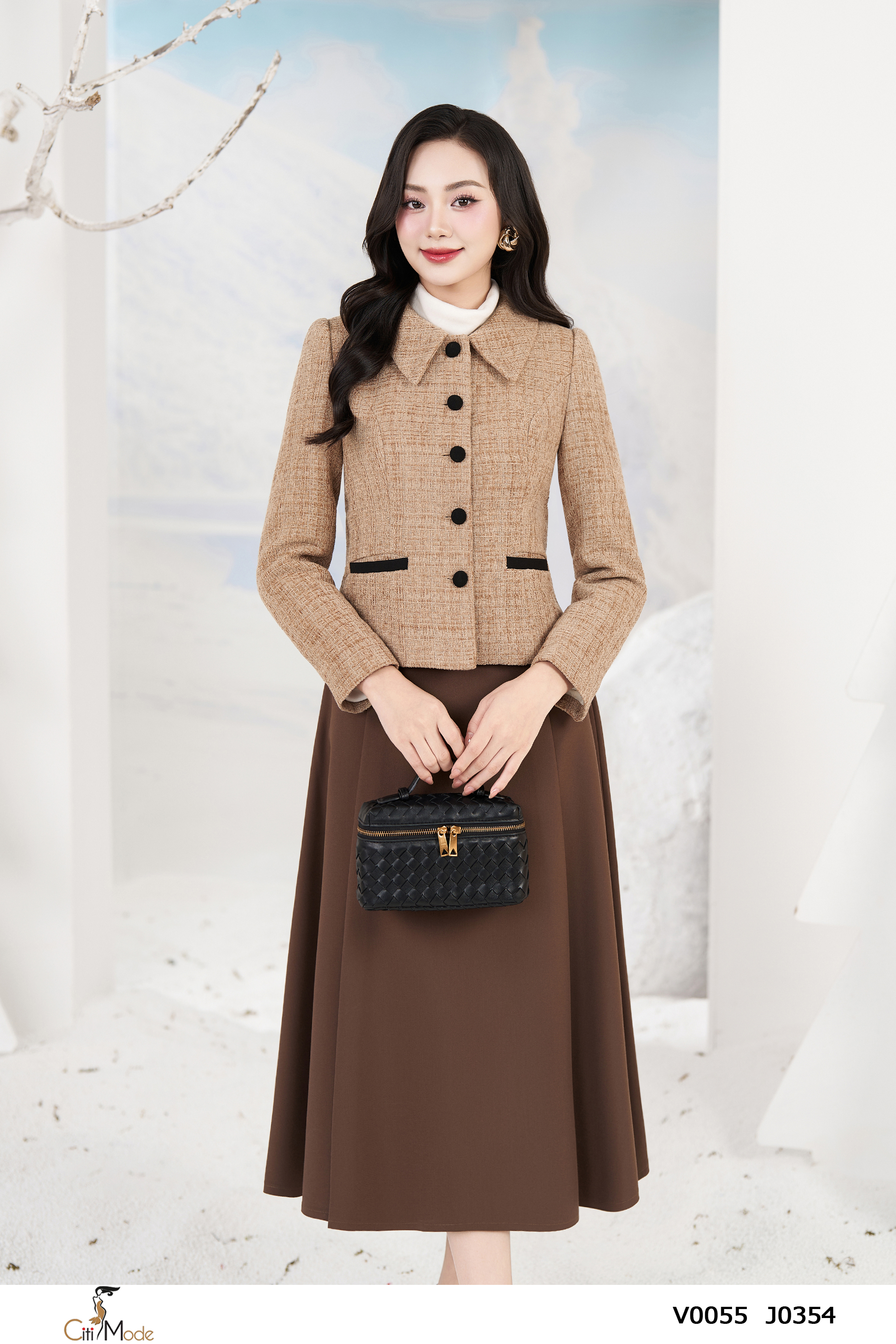 Vest cổ đức nẹp cơi đen màu nâu vàng